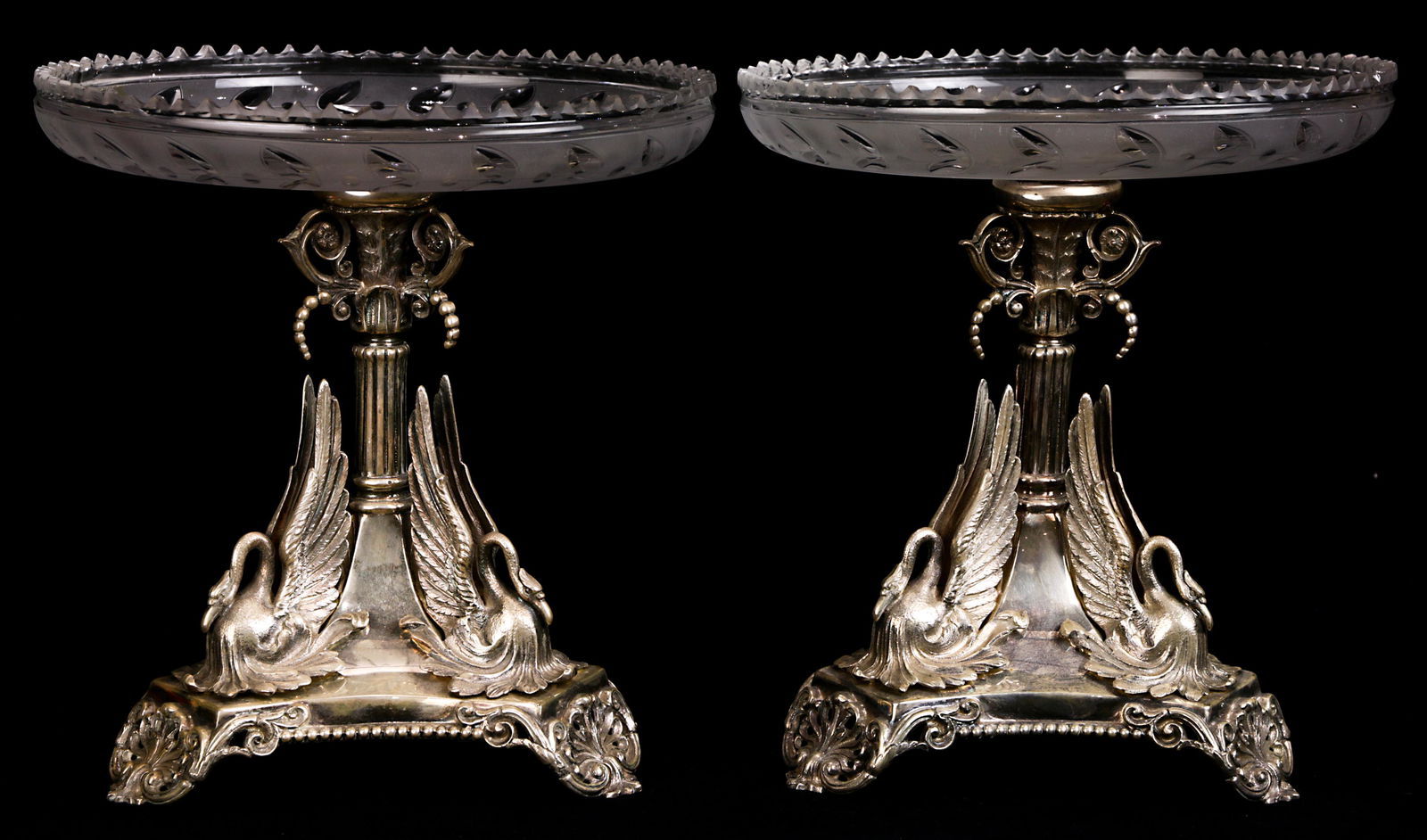 Pr Victorian Sheffield glass swan compotes, George R. (1 of 2)