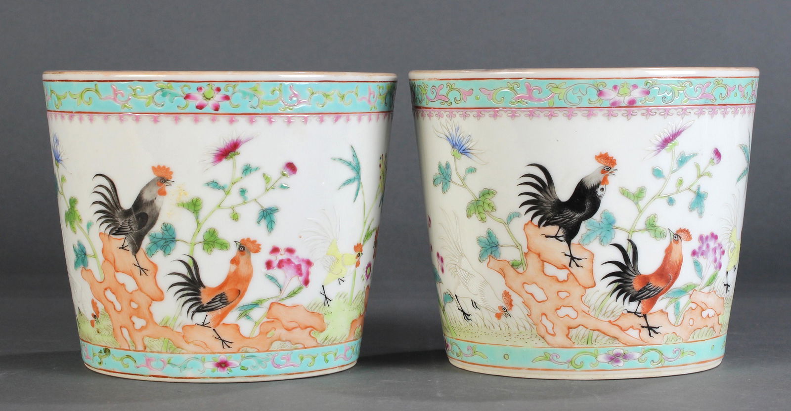 A pair Chinese Famille Rose cache pots (1 of 3)