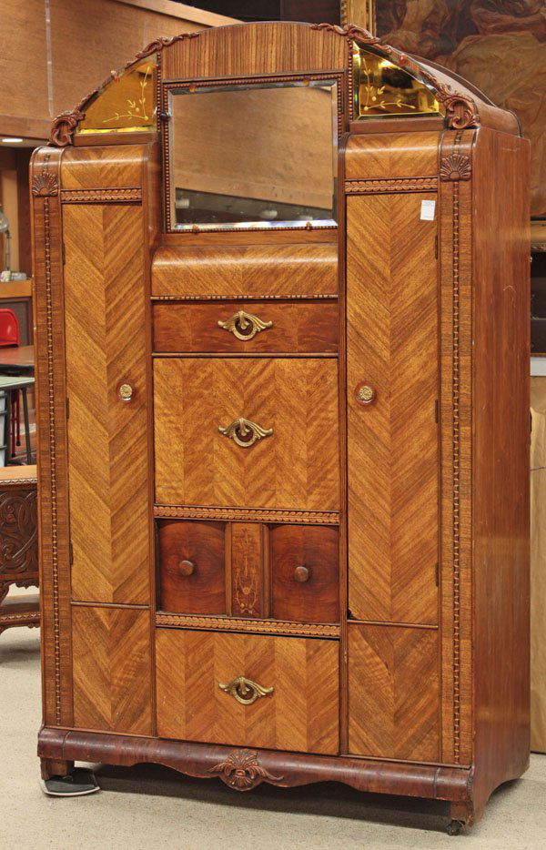 6304 Art Deco walnut waterfall armoire