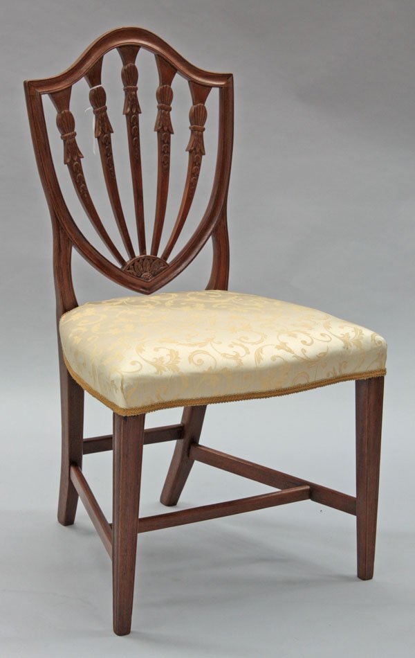 Centennial Federal style chair: Centennial Federal style mahogany shield-back side chair, 21''w