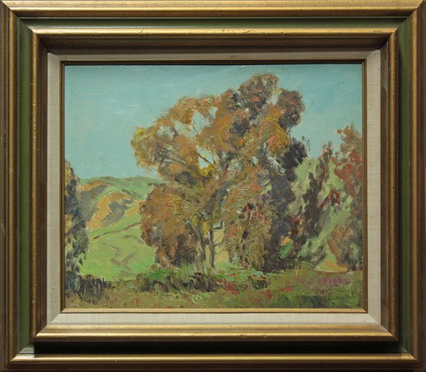 Painting, Jessie Watson, Californian: Framed oil on board, Trees in a Hillside Landscape, by Jessie Watson (Californian, 1870-1963), signed lower right, overall: 21''h x 24''w