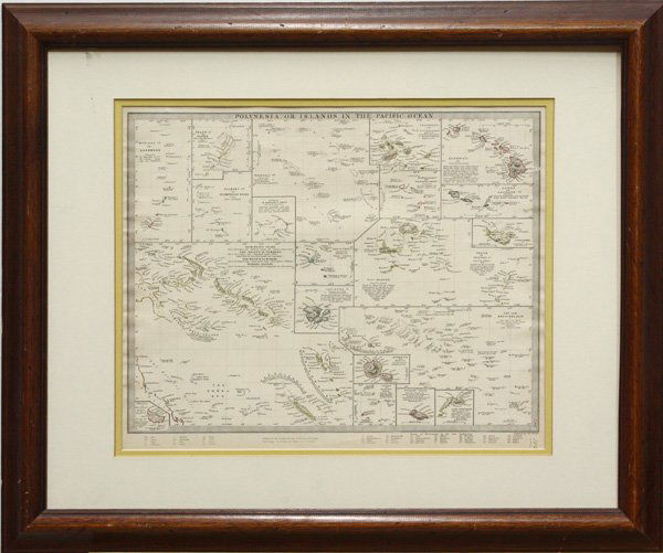 map, Pacific, J. and C. Walker: Framed engraved map, Polynesia or Islands in the Pacific Ocean, engraved by J. & C. Walker, published June 15, 1840, overall: 21''h x 25''w