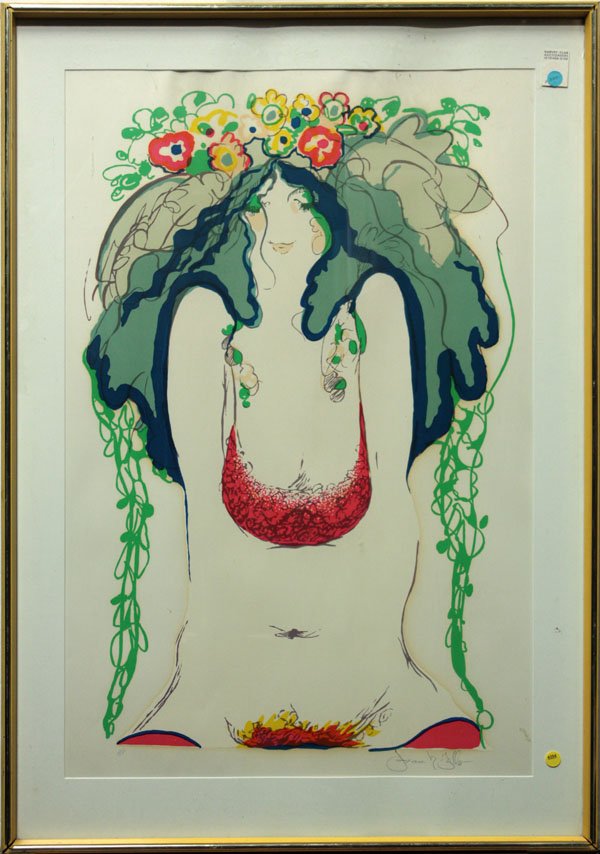 lithograph, Frank Gallo, Flowers in Hair: Framed lithograph, Girl with Flowers in her Hair, by Frank Gallo (American, b. 1933), pencil signed lower right, inscribed 'AP' lower left, overall: 41''h x 28.75''w