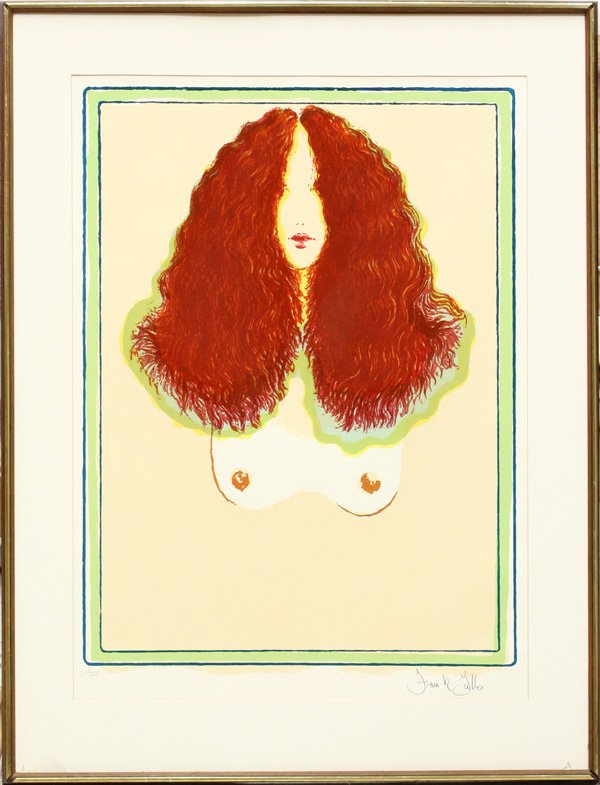 lithograph, Frank Gallo, Red Hair: Framed lithograph, Girl with Red Hair, by Frank Gallo (American, b. 1933), pencil signed lower right, numbered 108/285 lower left, overall: 36.5''h x 28.25''w