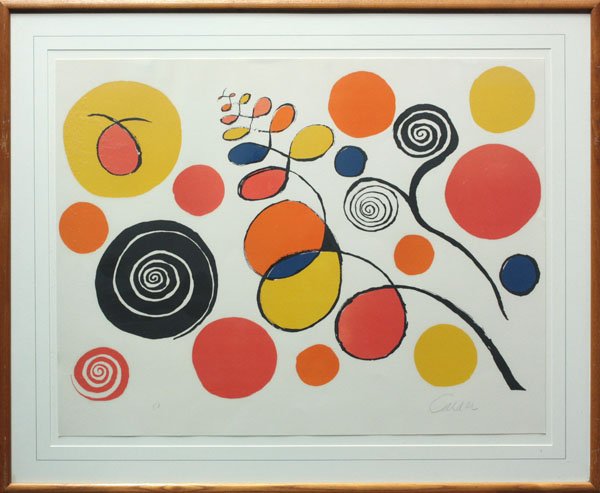 lithograph, Alexander Calder, Variation: Framed lithograph, Variations, attributed to Alexander Calder (American, 1898-1976), pencil signed lower right, inscribed 'EA' lower left, overall: 30.5''h x 37''w