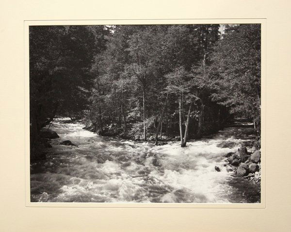 Photo Yosemite after Carleton Watkins: (lot of 2) Unframed, matted silver gelatin photographs, Yosemite Scenes: Three Brothers and River Scene, after Carleton E. Watkins (American, 1829-1916), later printings from Watkins's original ''Mamm