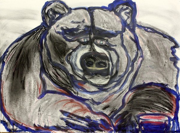 Mixed media, Stan Fullerton: (lot of 4) Unframed mixed media (pastel and watercolor) drawings, Bear, Fish and Man, one signed and dated ''Stan Fullerton 85'' lower right, largest overall: 22''h x 30''w. Note for printed catalog: 
