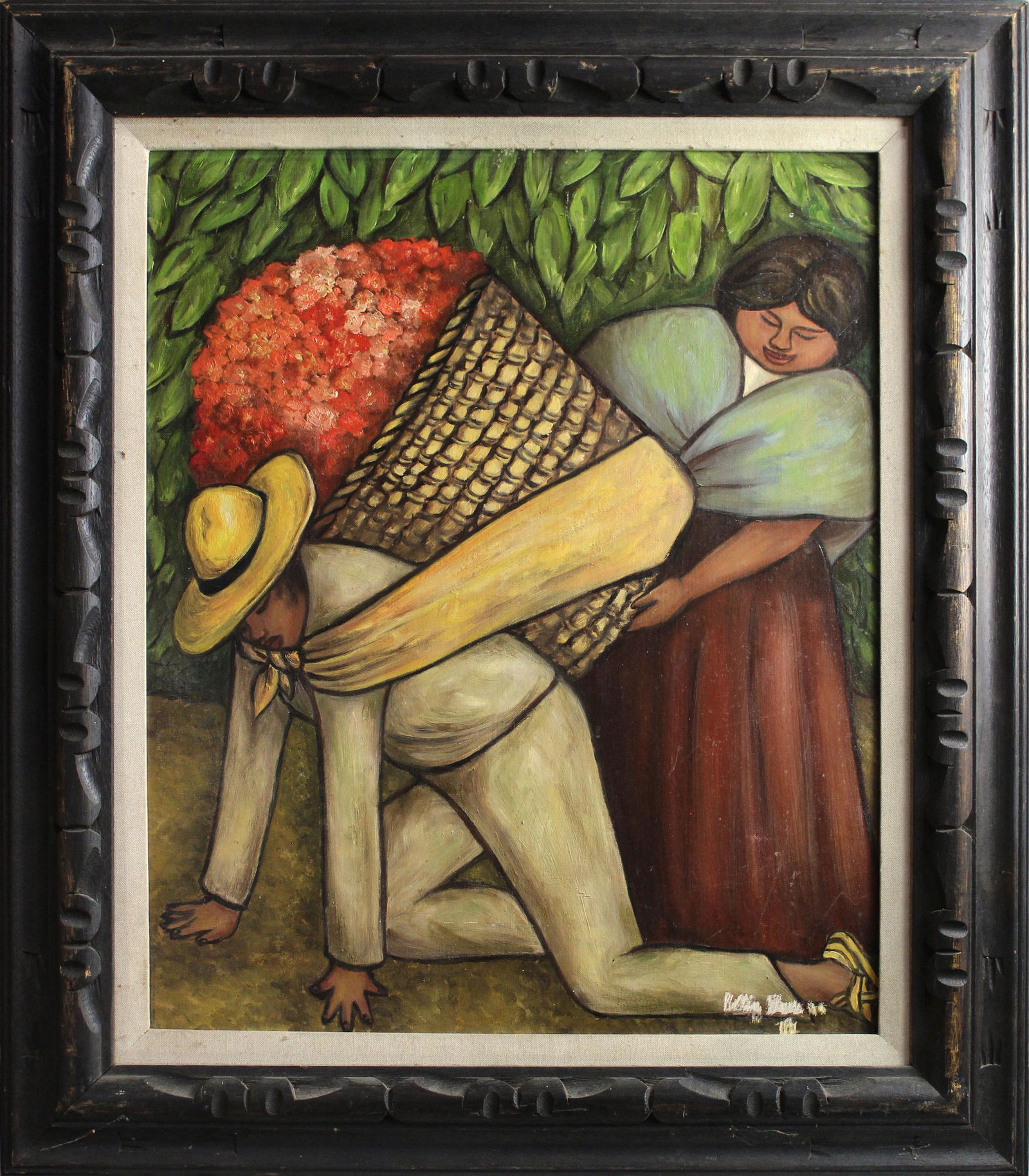Painting, After Diego Rivera: After Diego Rivera (Mexican, 1886-1957), "The Flower Carrier," (1935), oil on canvas, overall (with frame): 31.5"h x 27.5"w