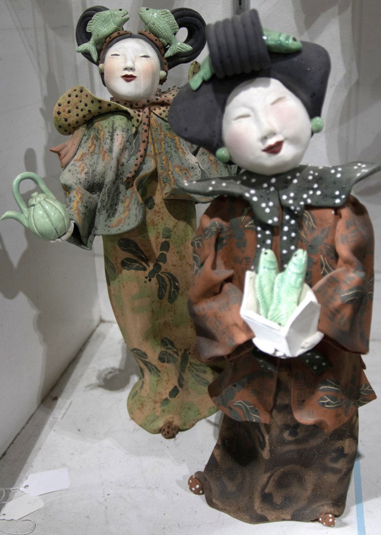 (lot of 2) Japanese style ceramic figural sculptures (1 of 1)