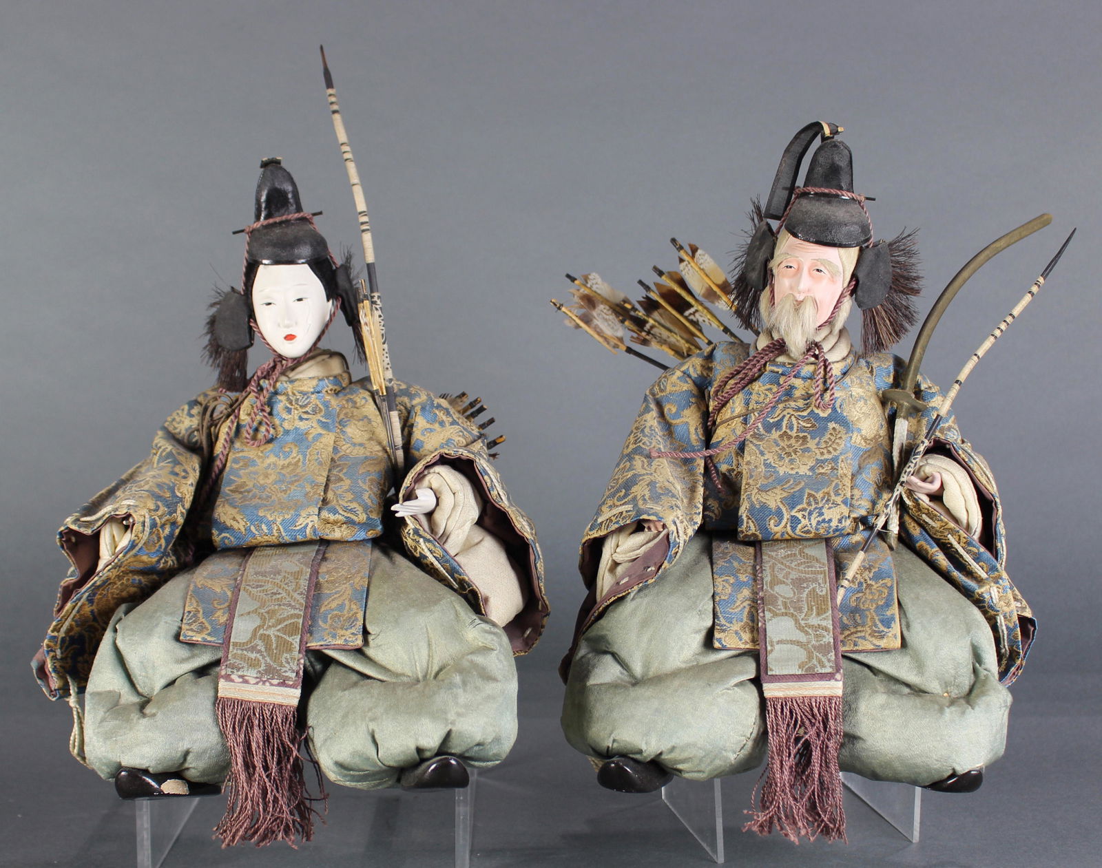 Japanese matched pair of male and female archer dolls (1 of 2)