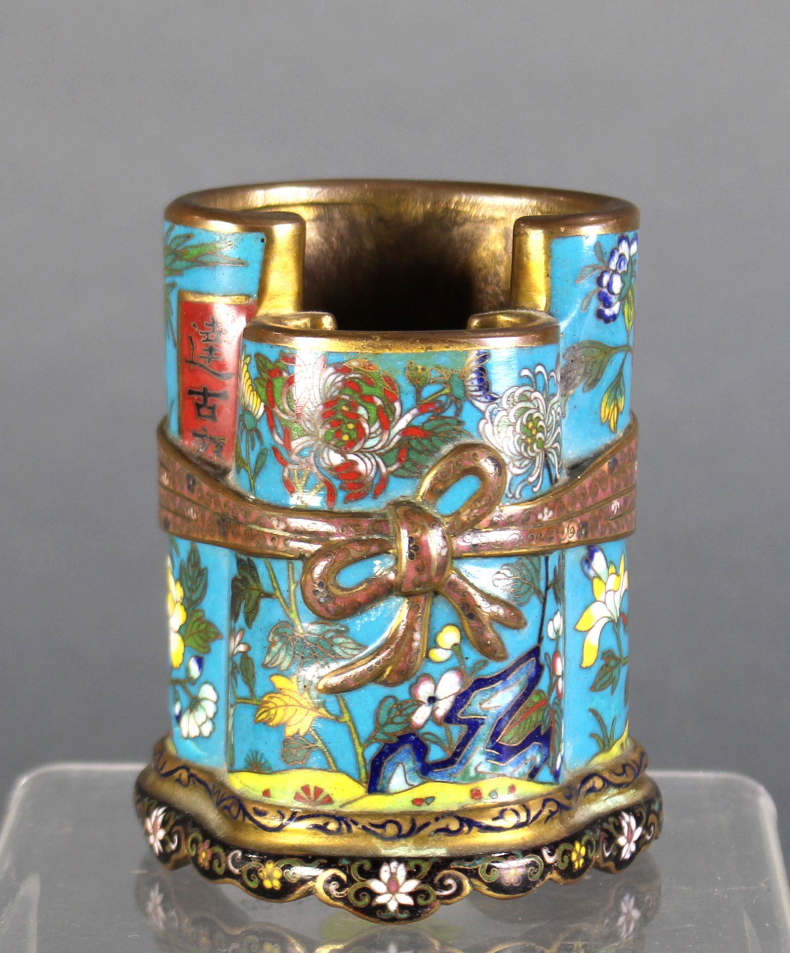 Japanese cloisonne brush pot/chopstick holder (1 of 3)