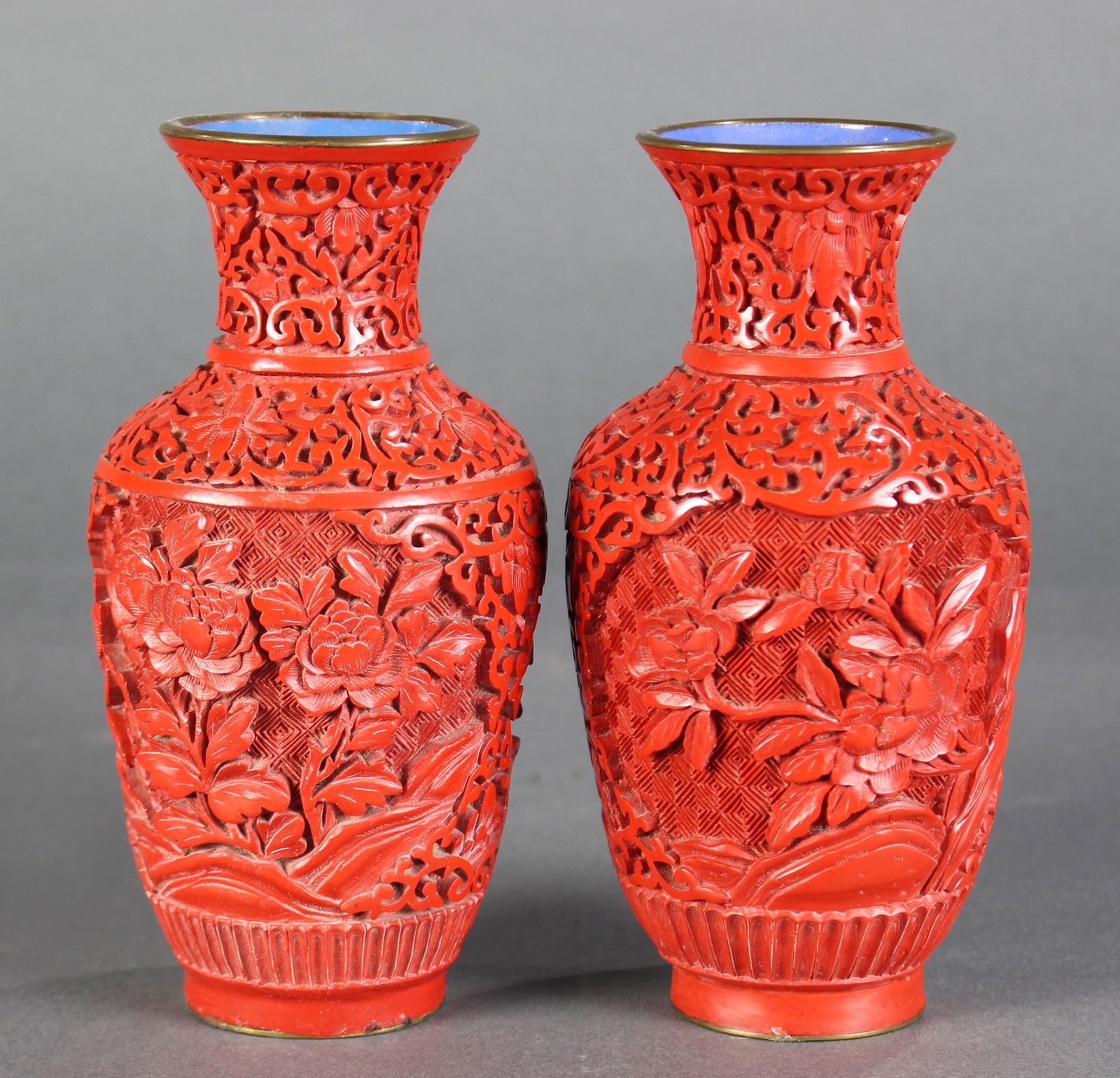 Pair of Chinese cinnabar lacquer vases (1 of 3)