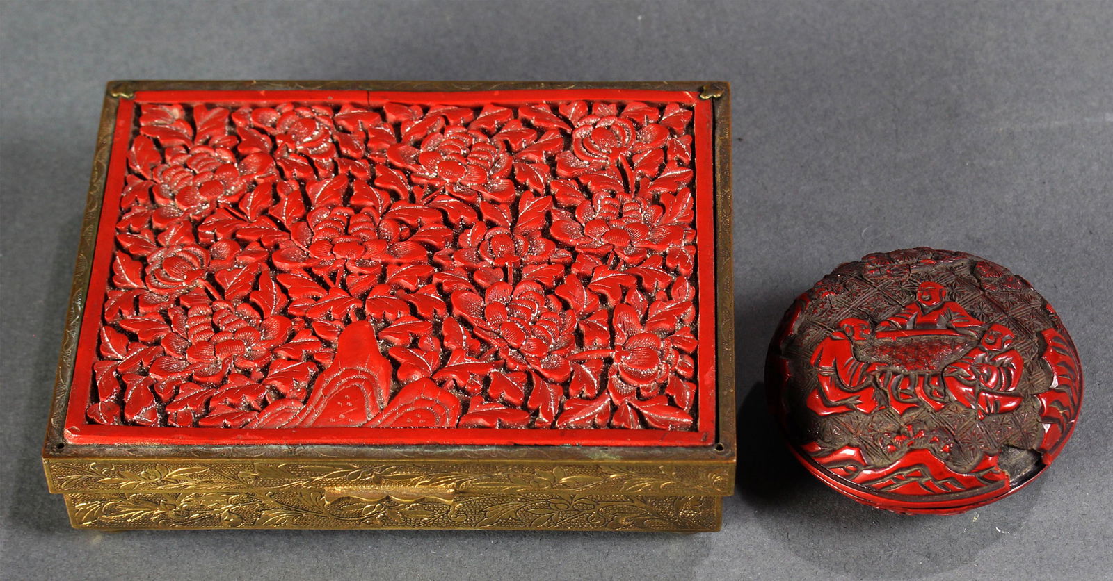(lot of 2) Chinese Cinnabar lacquer boxes (1 of 5)