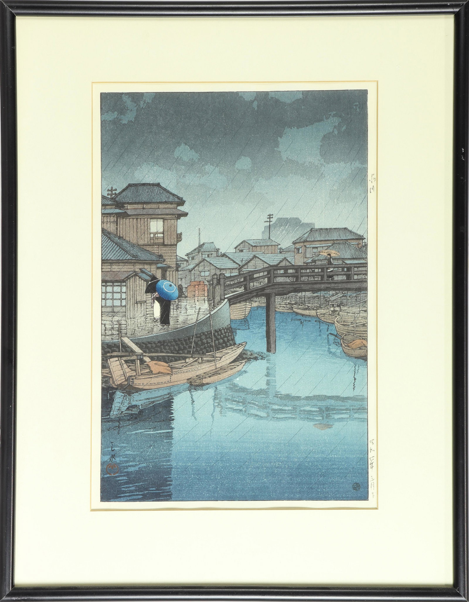 Hasui Kawase (1883-1957), print Shinagawa: Hasui Kawase (1883-1957), print Shinagawa, pencil signed, image 14"h x 9.25"w, overall 20.75"h x 16.25"w