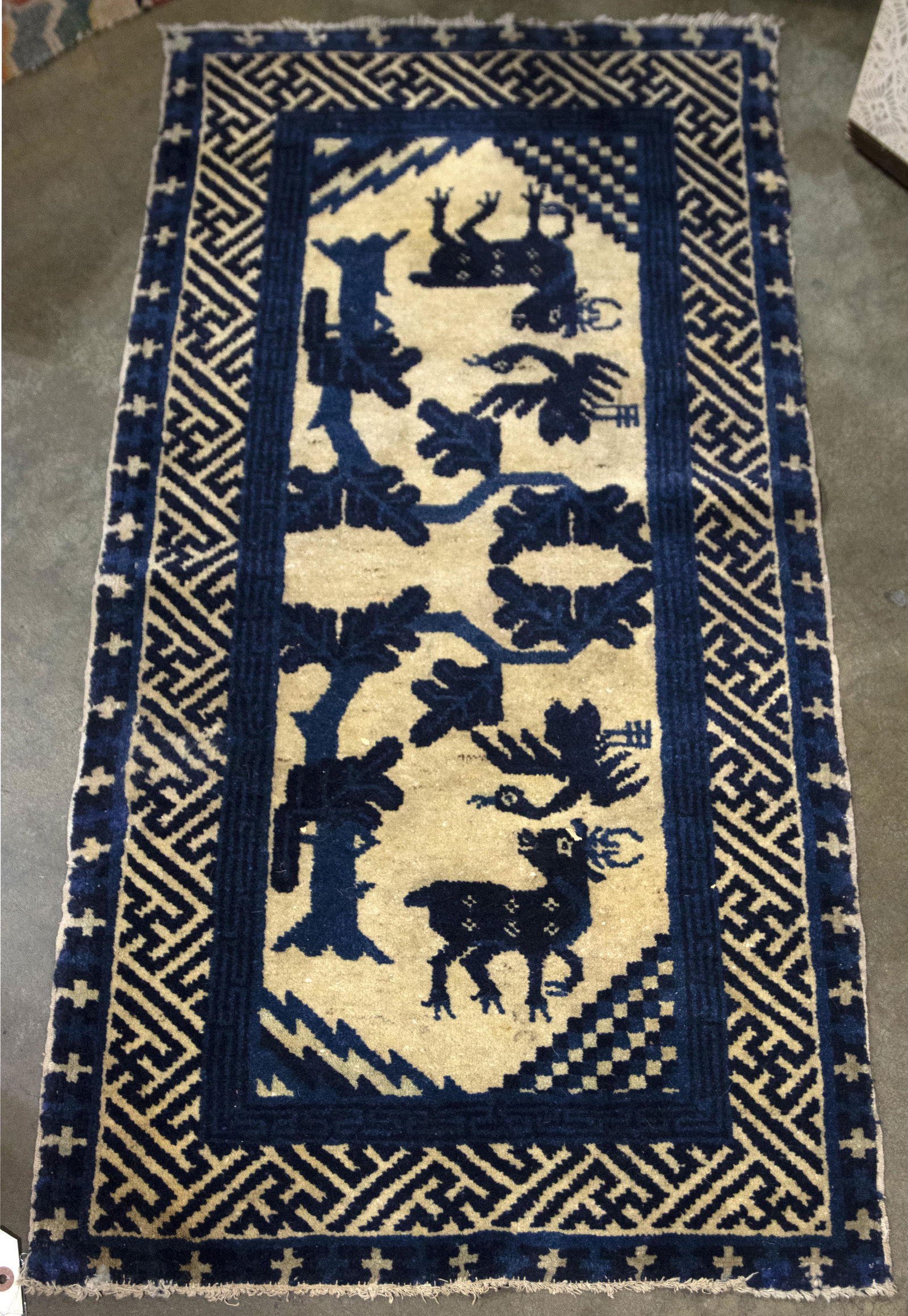 Chinese Baotou blue rug with deer (1 of 1)