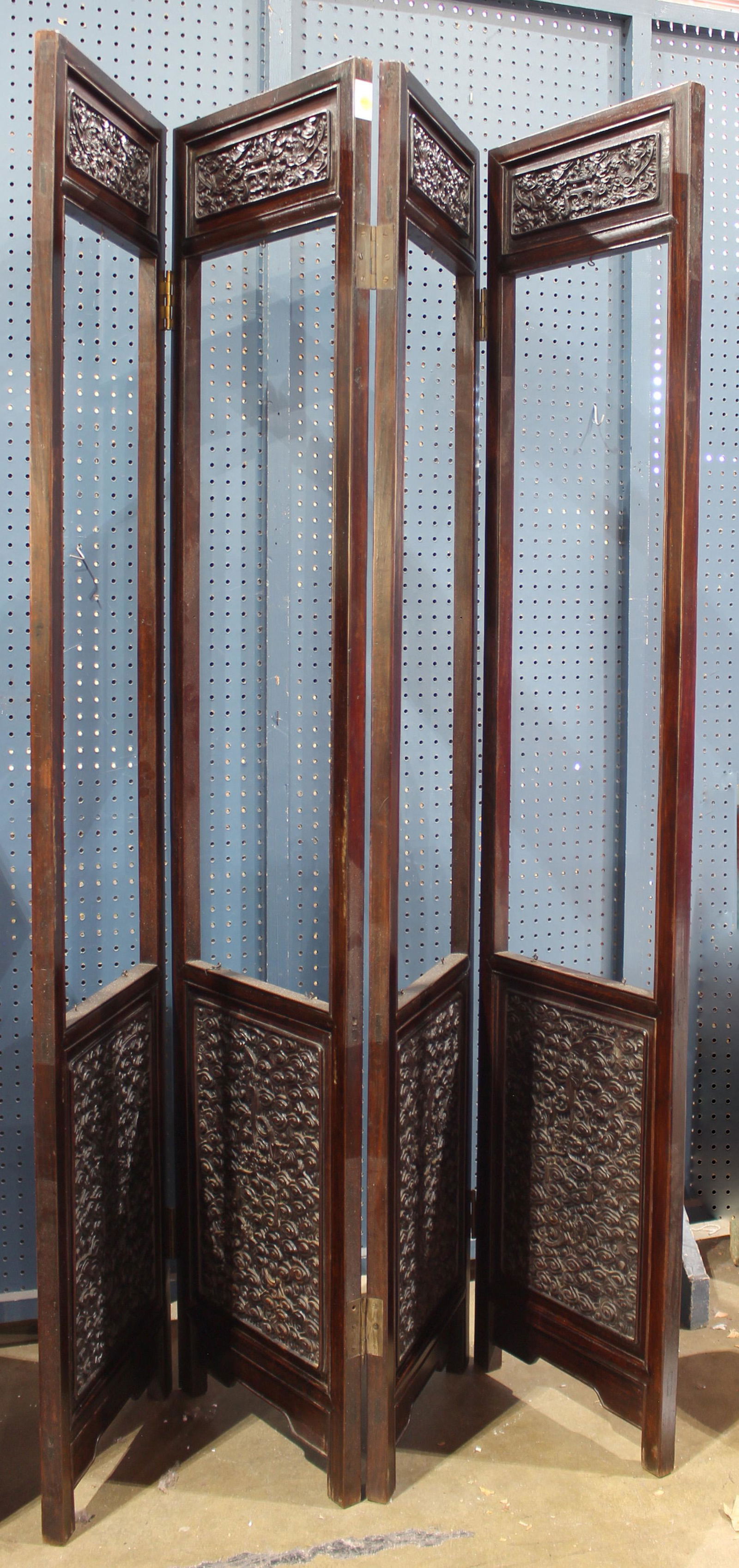 A Chinese four zitan wood screen (1 of 3)