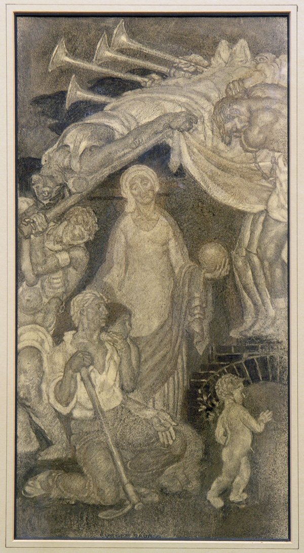 Drawing Eugene Savage Elks Memorial: Framed charcoal drawing, ''They Shall Inherit the Earth,'' c. 1926, by Eugene Savage (American, 1883-1978), signed ''Eugene Savage'' lower center, margin inscribed with various notations, image: 19''h