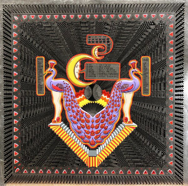 Serigraph Pedro Friedeberg Peacock: Unframed serigraph with embossing on metallic panel, Lunar Peacocks, by Pedro Friedeberg (Mexican/American, b. 1937), signed ''Pedro Friedeberg'' lower left, numbered 134/200 lower left, overall: 24''