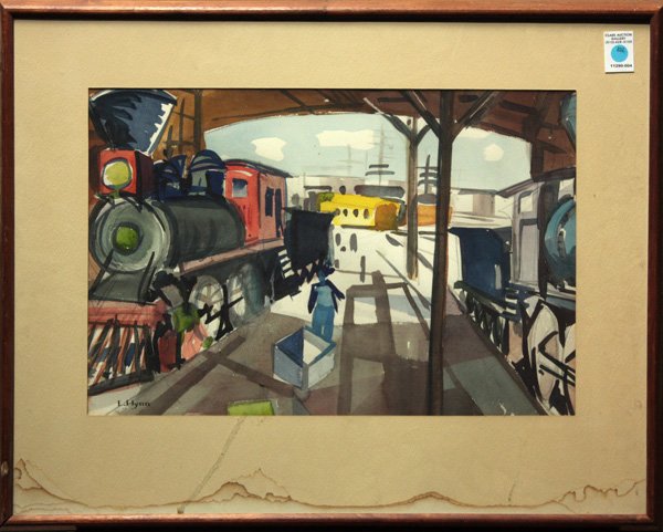 watercolor, E. Flynn, Tran Station: Framed watercolor, Train Station, signed ''E. Flynn'' lower left, overall: 23.5''h x 29.5''w