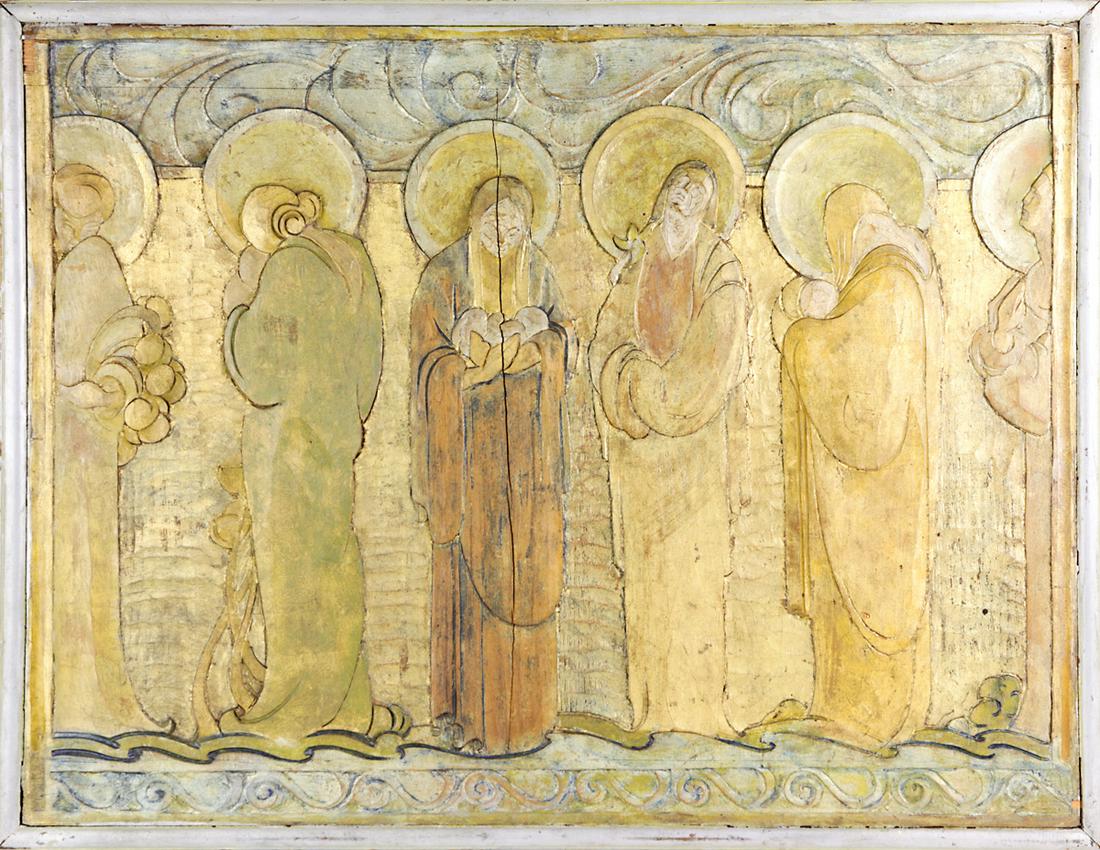 An Italian hand carved and polychrome decorated panel (1 of 5)