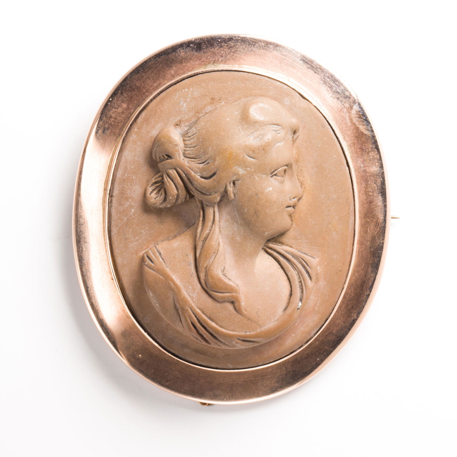 A lava cameo and nine karat gold brooch, Forster (1 of 1)
