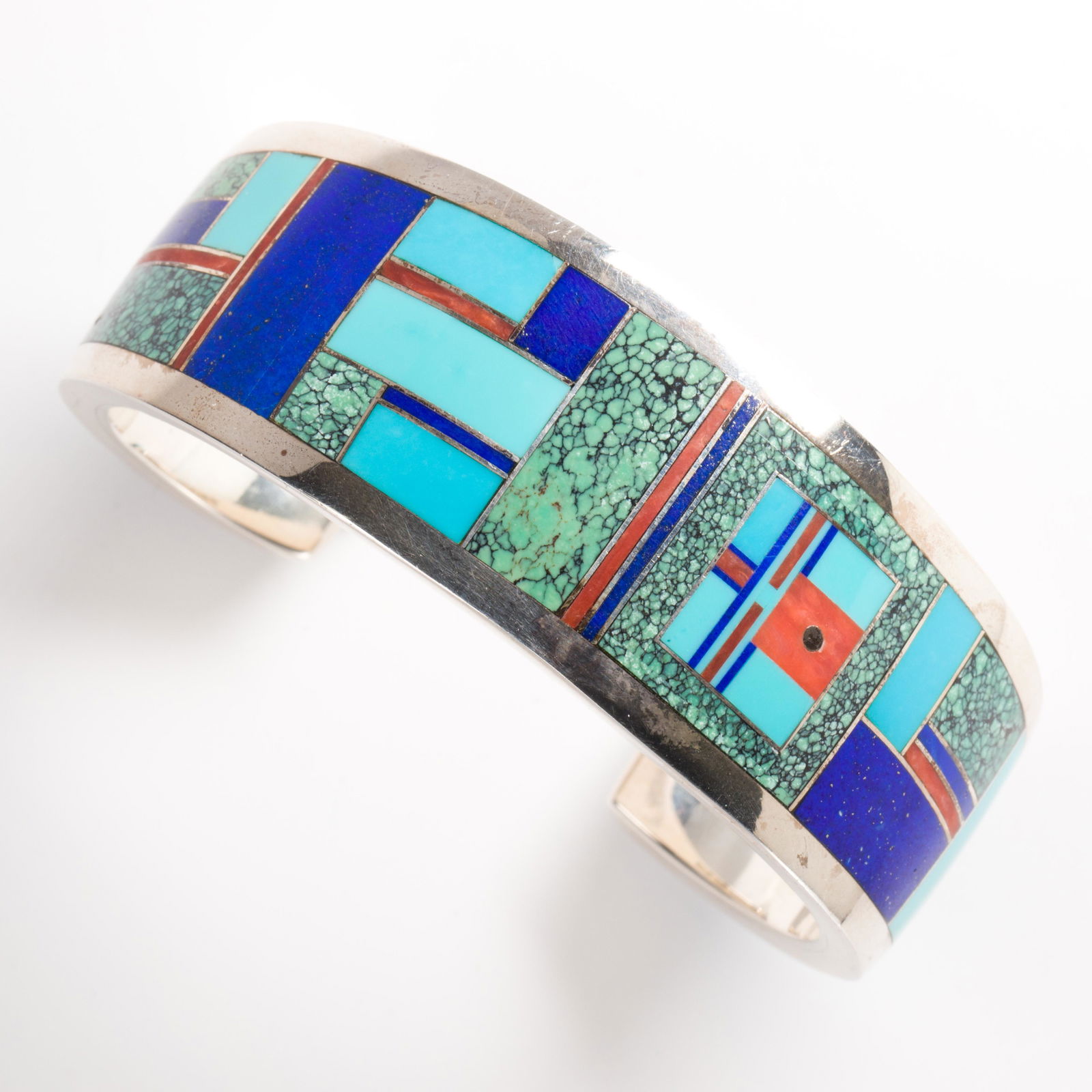 A hardstone inlaid sterling silver cuff bracelet, Ray (1 of 1)