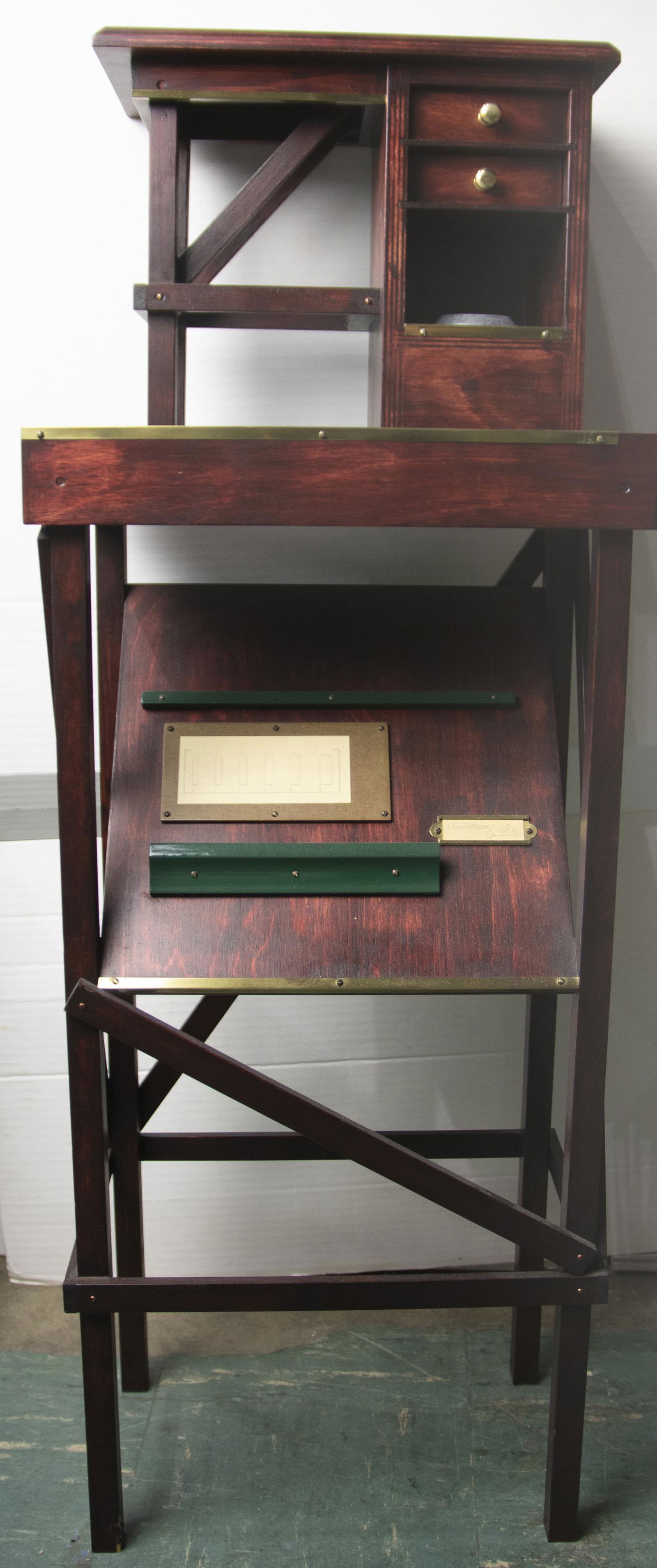 Sculpture, Loren Calaway: Loren Calaway (American, b. 1950), "Non-reproducable," 1984, wood, brass, felt, masonite, paper and acrylic paint, overall: 35.5"h x 13"w x 8.25"d. Provenance: purchased from John Berggruen Gallery (S