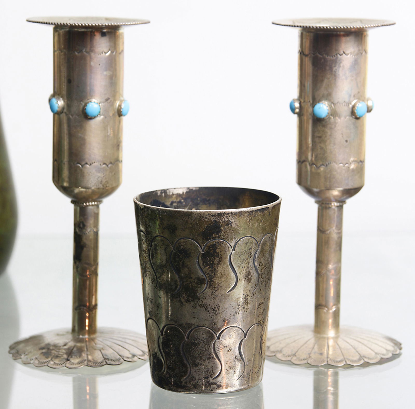 (lot of 3) Pair of Navajo turquoise mounted silver (1 of 2)