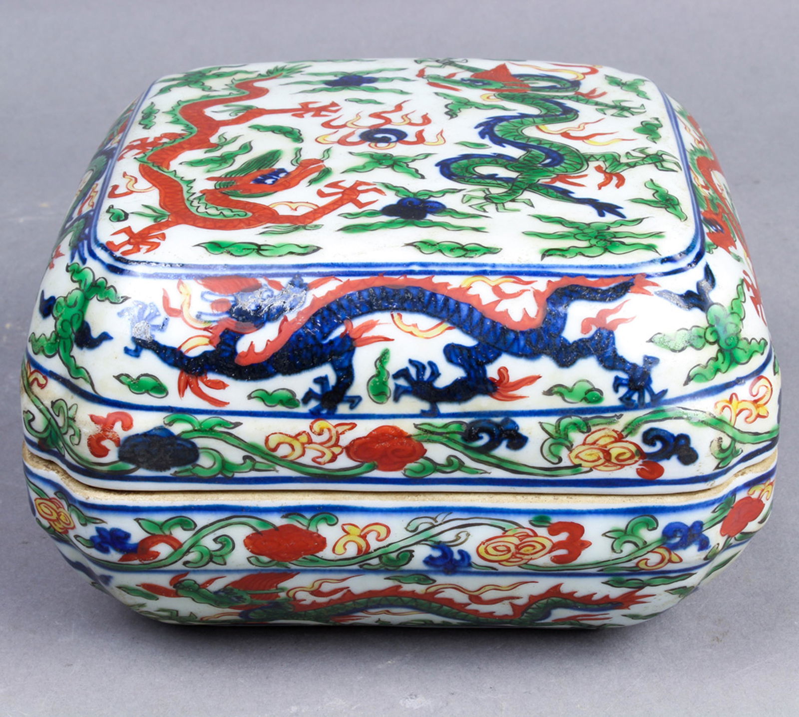 Chinese Famille Verte Enameled Porcelain Dragon Box (1 of 6)