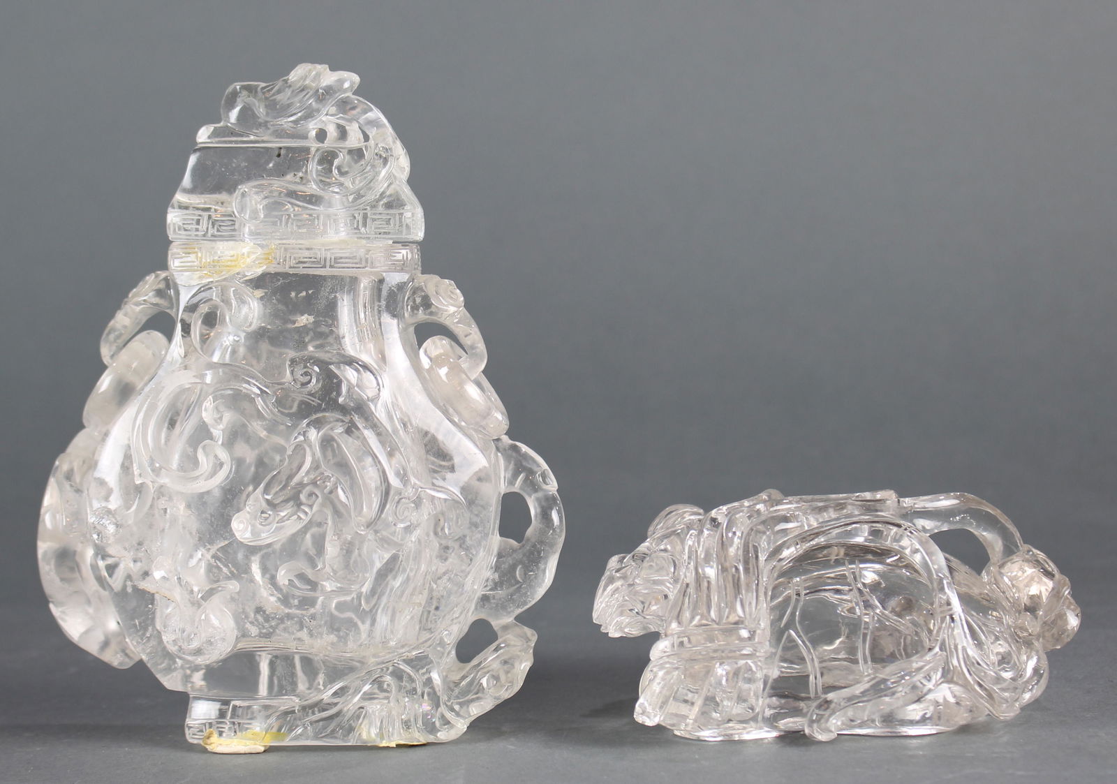 Chinese carved rock crystal urn and bowl (1 of 3)
