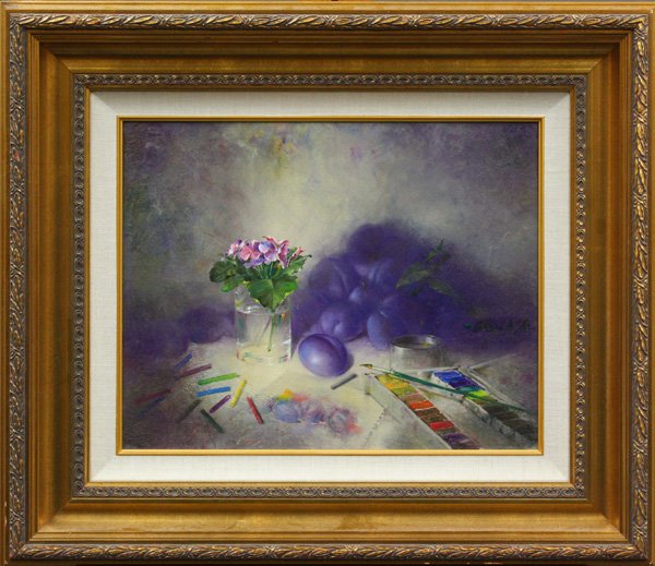 Painting, Michael Gorban, Russian: Framed oil on canvas, ''The Artist's Still Life,'' by Michael Gorban (Russian, b.1956), unsigned, Gibson Galleries (Carmel, CA) label affixed verso, sight: 15.5''h x 19.5''w, overall: 27''h x 31''w