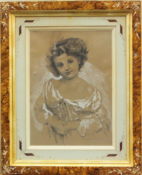 drawing, Chadwick Thompson, 1883: Framed charcoal drawing heightened with white, Portrait of a Youg Girl, signed, inscribed and dated ''Chadwick Thompson, 10 years old 1883'' lower right, sight: 17.5'' h x 12.5''w, overall: 27.5''h x 