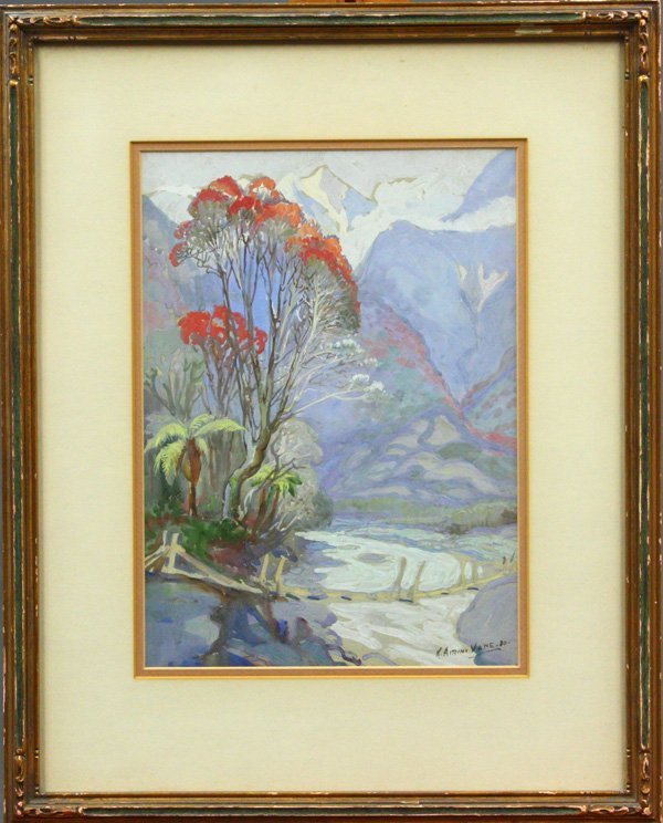 painting, Katherine Airini Vane: Framed goauche on paper, Plein Aire Scene, 1930, by Katherine (Kitty) Airini Vane (New Zealander, 1891-1965), signed and dated ''K. Airini Vane '30'' lower right, sight: 14.75''h x 10.5''w, overall: 2