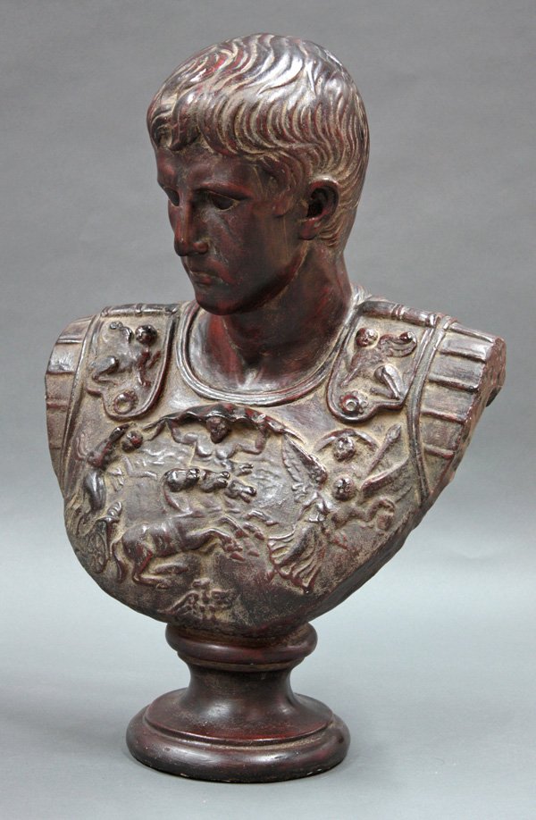 Patinated ceramic bust of Caesar: Patinated ceramic bust of Caesar, 23.5''h
