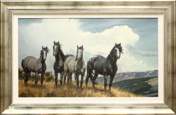 Giclee, Glazier, American, Horses: Framed giclee, Circle of Horses, by Nancey Glazier, plate signed and dated ''N. Glazier 2001'' lower left, pen signed lower left, overall: 28''h x 43''w