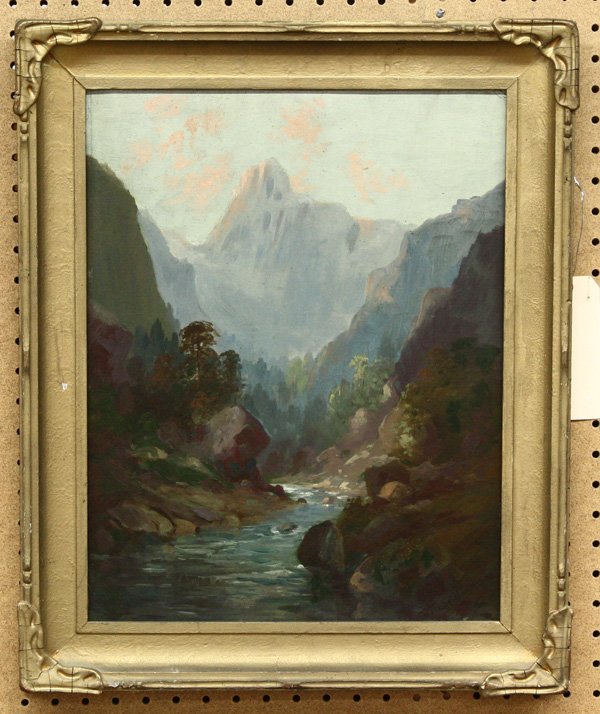 painting, Sidney Tilden Daken, Canyon: Framed oil on board, Canyon Scene, by Sidney (Samuel) Tilden Daken (Californian, 1876-1935), signed ''S.Tilden Daken'' and inscribed lower right, sight: 17.5''h x 13.5''w, overall: 22''h x 18''w