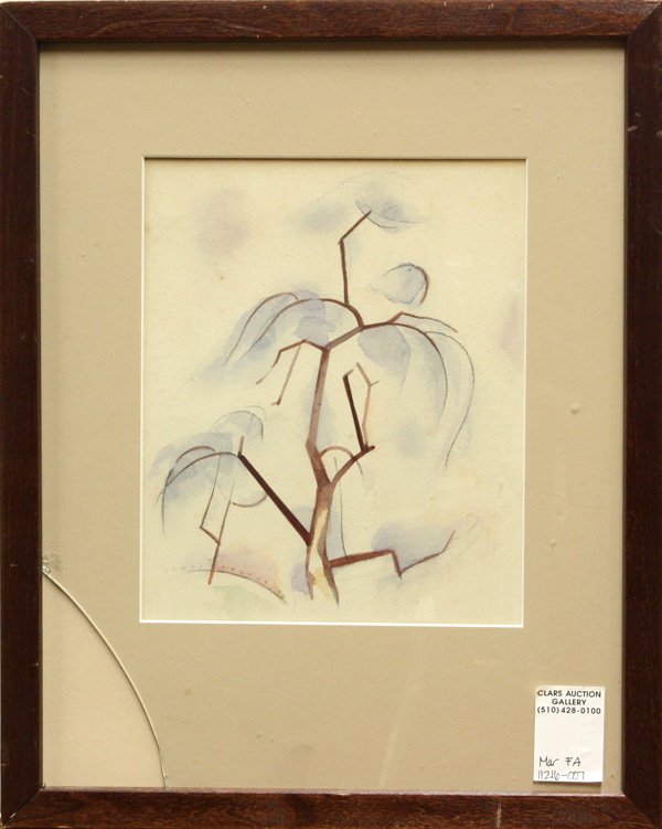 Watercolor, Chapin, American: Framed watercolor, Tree, by James Ormsbee Chapin (American, 1887-1975), signed and dated ''James Chapin 23'' lower left, sight: 8.5''h x 7''w, overall: 15''h x 12''w