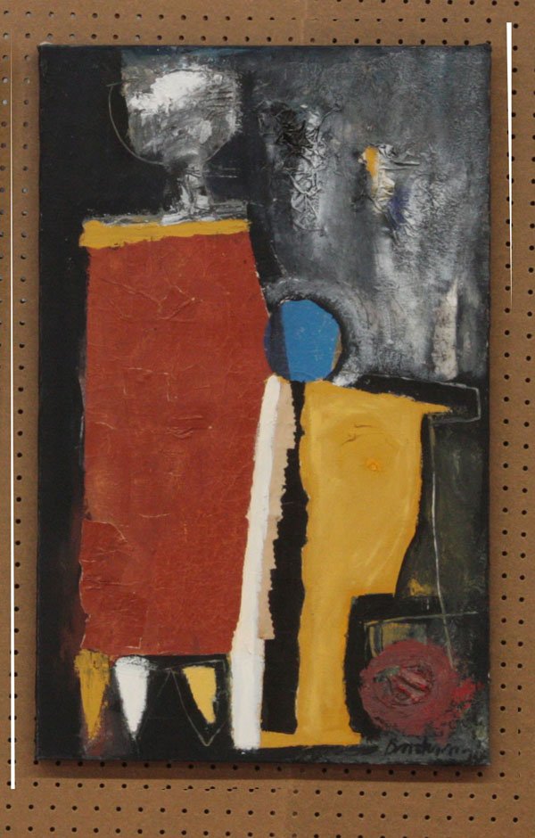 Painting Cuban David Duany Abstract: Unframed mixed media on canvas, Abstract 1, by David Duany (Cuban, b. 1960), signed lower right, overall: 32.5''h x 20.5''w.