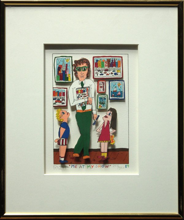 Serigraph, 3D, James Rizzi, American: Framed 3-D serigraph, ''Me at My Show,'' 1989, by James Rizzi (American, b. 1950), pencil signed ''Rizzi'' lower left, numbered 257/355 lower right, overall: 12.5''h x 10.5''w