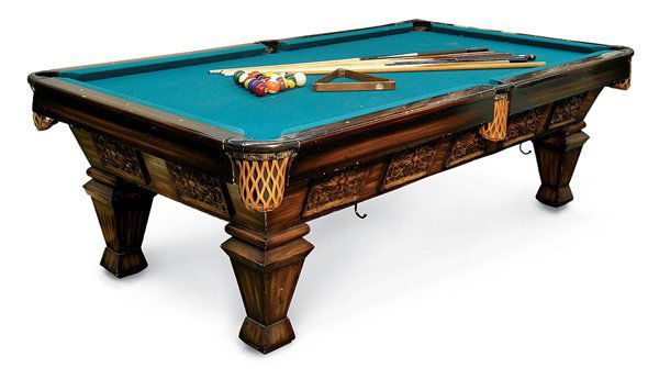 Brunswick Acme Model Steve McQueen pool table: Brunswick Acme Model slate top pool table with Old World Finish, probably owned by actor Steve McQueen, per the present owner and a restorer who worked on it for McQueen's widow, inscribed ''McQueen''