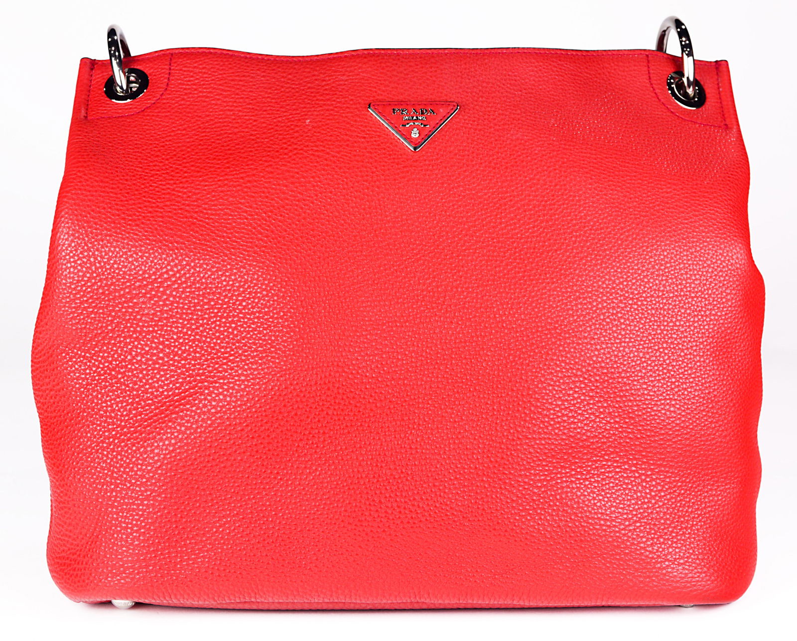 A Prada handbag, executed in red leather with a 7 (1 of 12)
