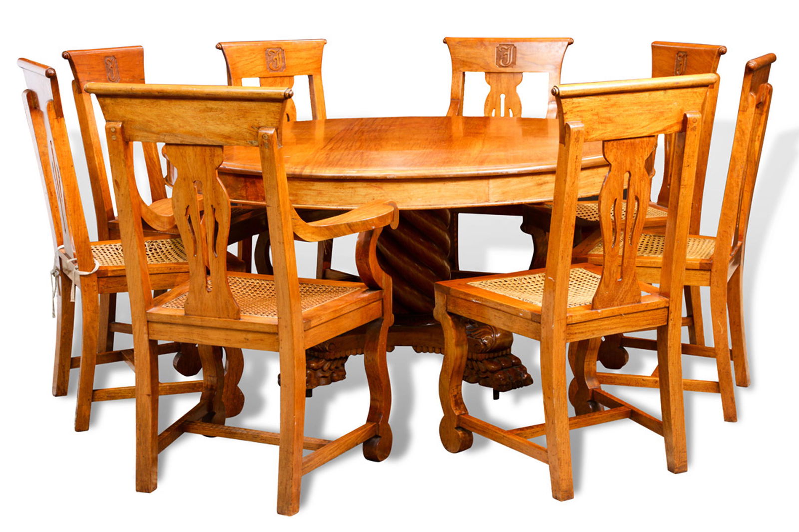 (lot of 9) A Hawaiian Koa wood table with (8) chairs, (1 of 6)