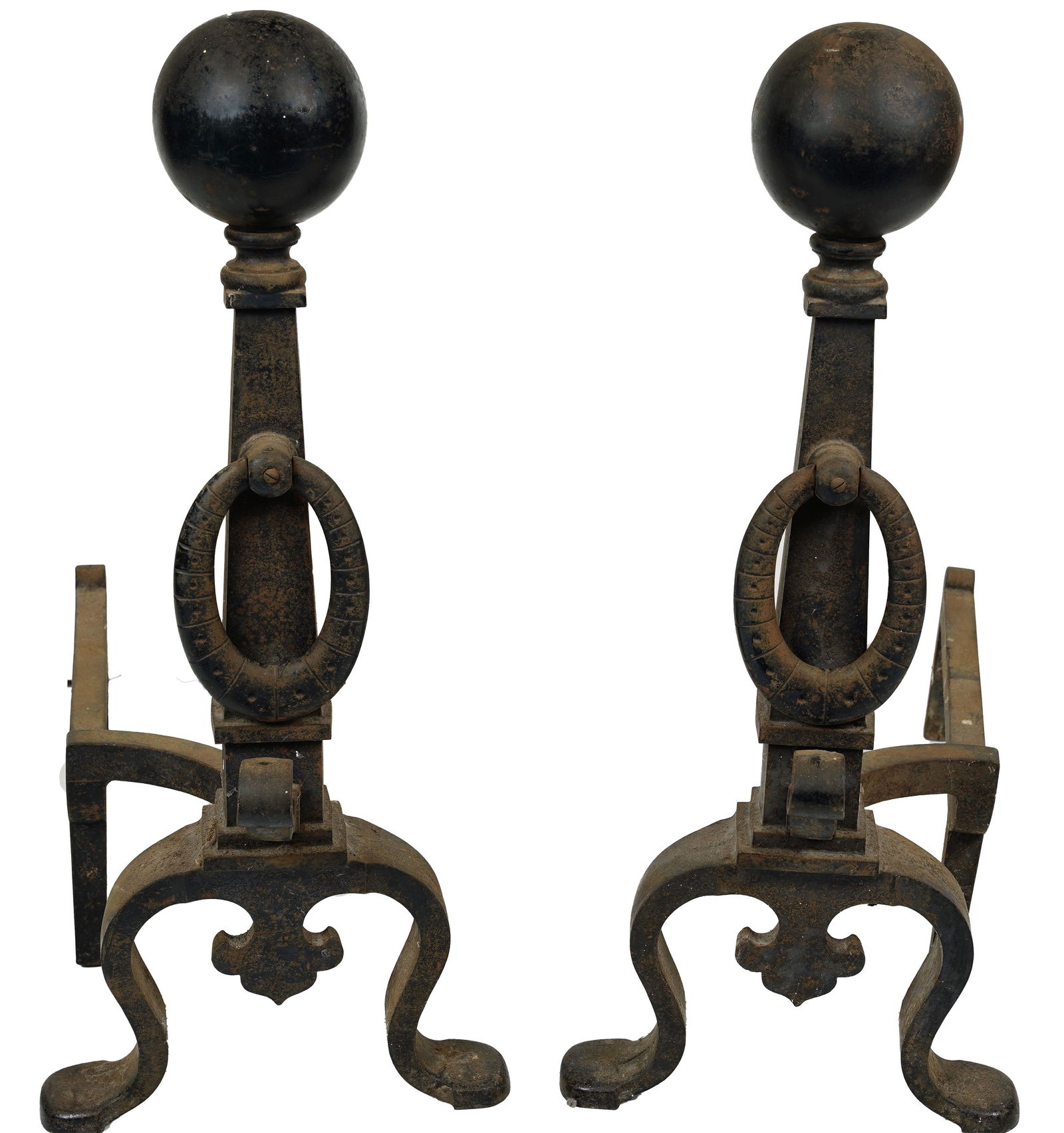 A pair of Spanish Revival andirons, each having a (1 of 4)