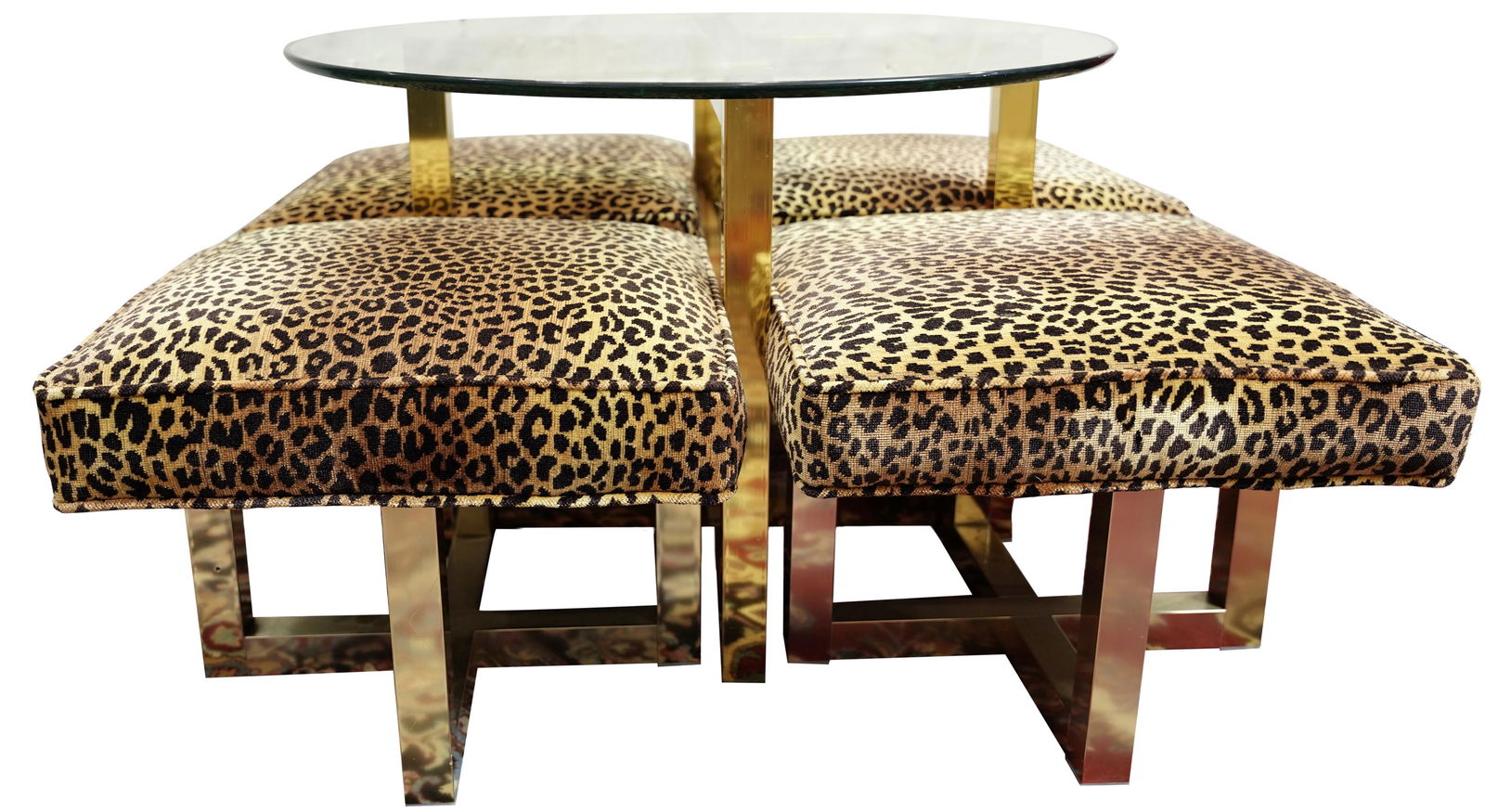 A Modern faux leopard and brass cocktail table and (4) (1 of 5)
