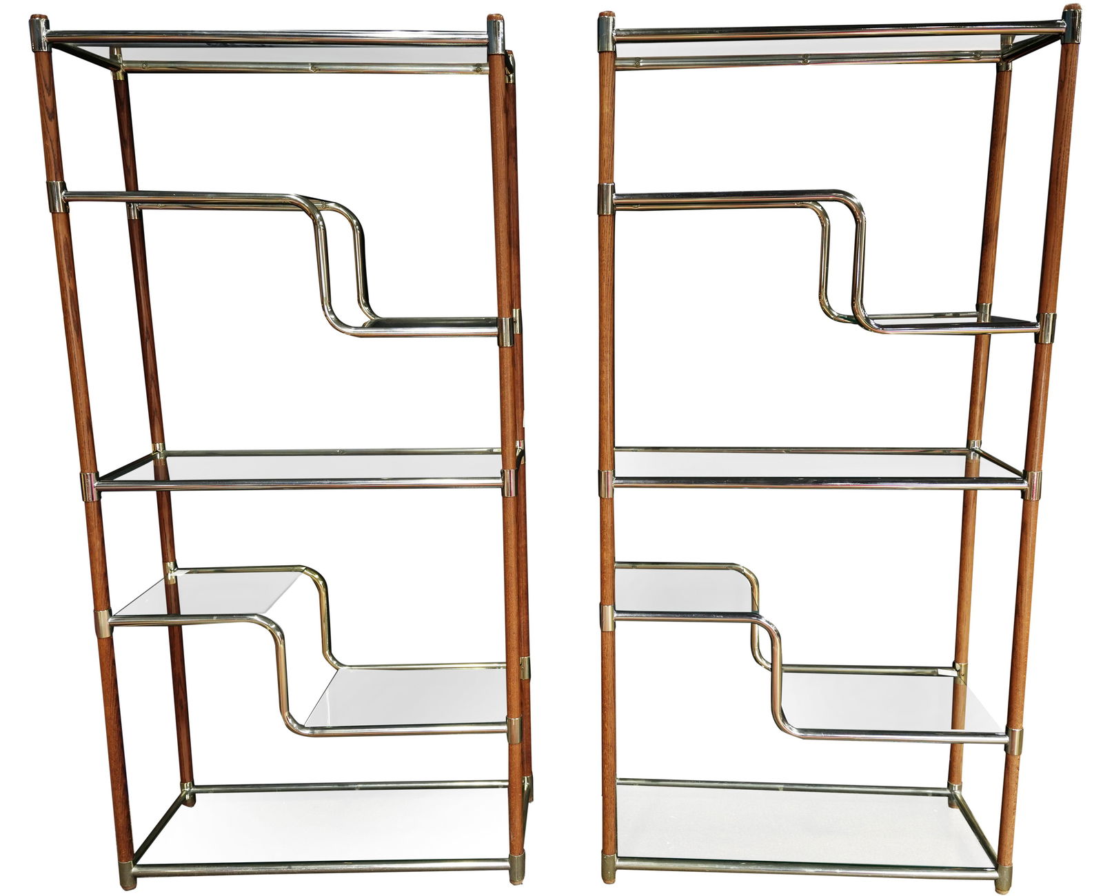 A pair of Milo Baughman style chrome and wood etageres (1 of 5)