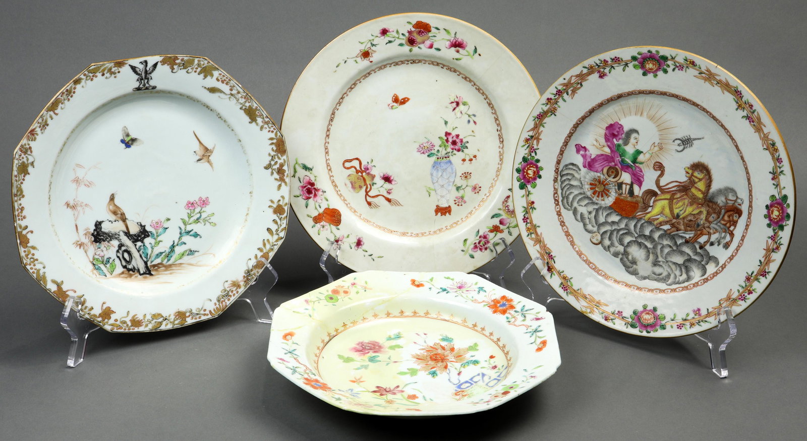 A (lot of 4) Chinese Export Famille Rose and grissaille (1 of 9)