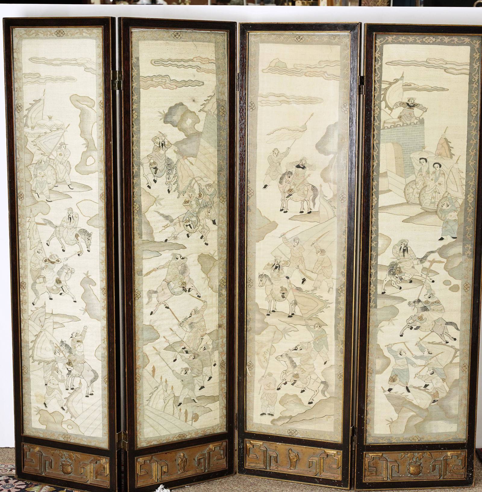 A Chinese four panel kesi silk embroidery screen (1 of 6)