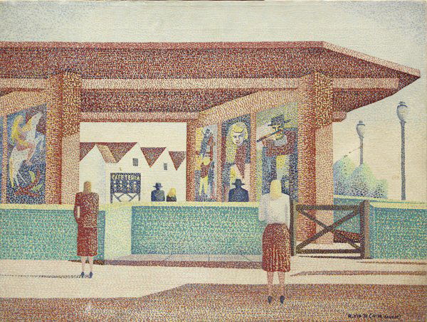 Problem for Art (after Georges Seurat): Unframed oil on canvas, ''Problem for Art'' (after Georges Seurat), by Richard Yip (Californian/ Chinese, 1919-1981), signed and dated ''R. Yip '51'' and inscribed lower right, signed, titled and date