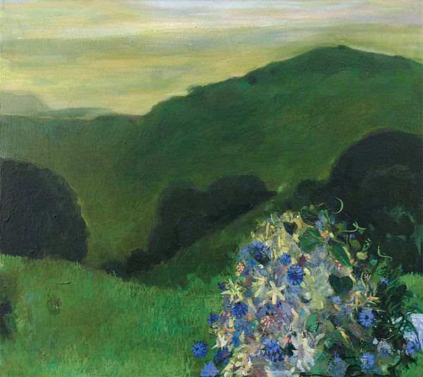 Spring Landscape: Framed oil on canvas, Spring Landscape, by Walter Snelgrove (Californian, b. 1924), signed ''Snelgrove 60'' verso, sight: 34''h x 38''w, overall: 41''h x 44''w