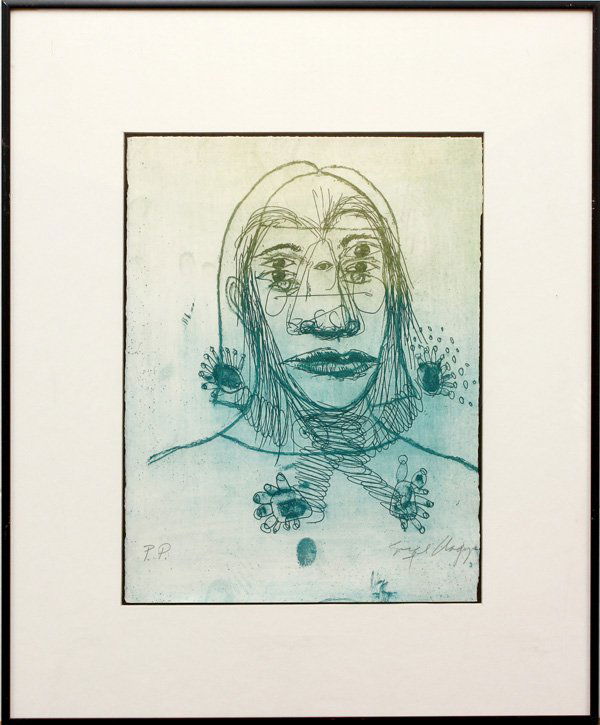 Surreal Figures: (lot of 3) Framed color etchings, Surreal Figures, by Enrique Chagoya (Mexican/American, b.1953), each pencil signed and dated ''Enrique Chagoya 94'' lower right, inscribed ''P/P'' lower left, each sh